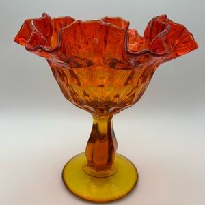Vintage Fenton Thumbprint Amberina Glass Candy/Compote dish
